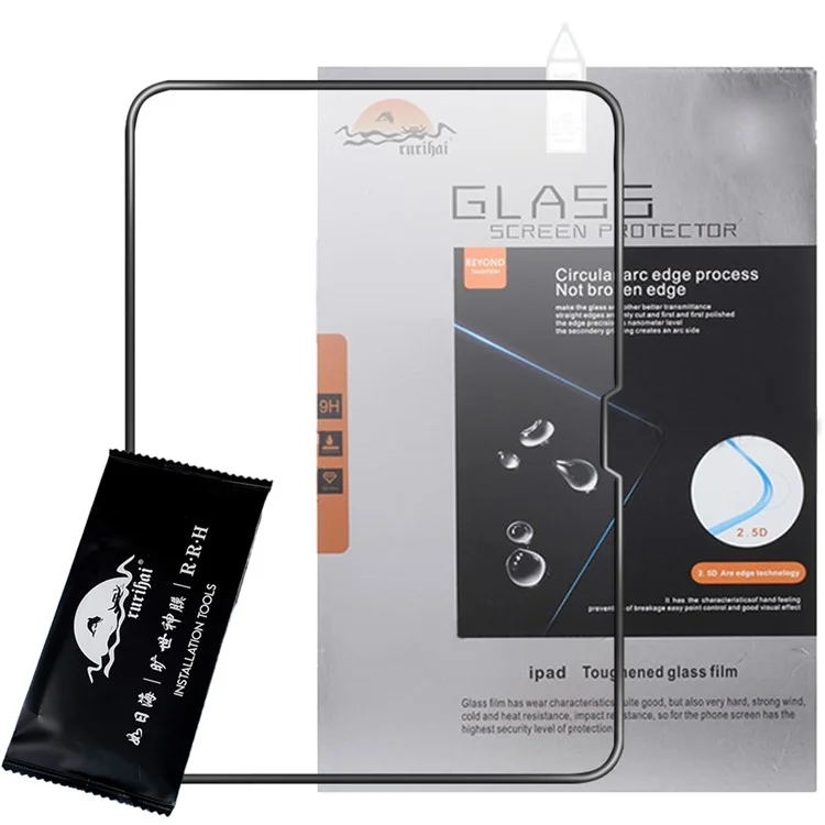Protetor de tela de vidro de silício de alumínio de alta qualidade RURIHAI para iPad Air 11 (2024) com borda de PC de bolsa de ar 3D