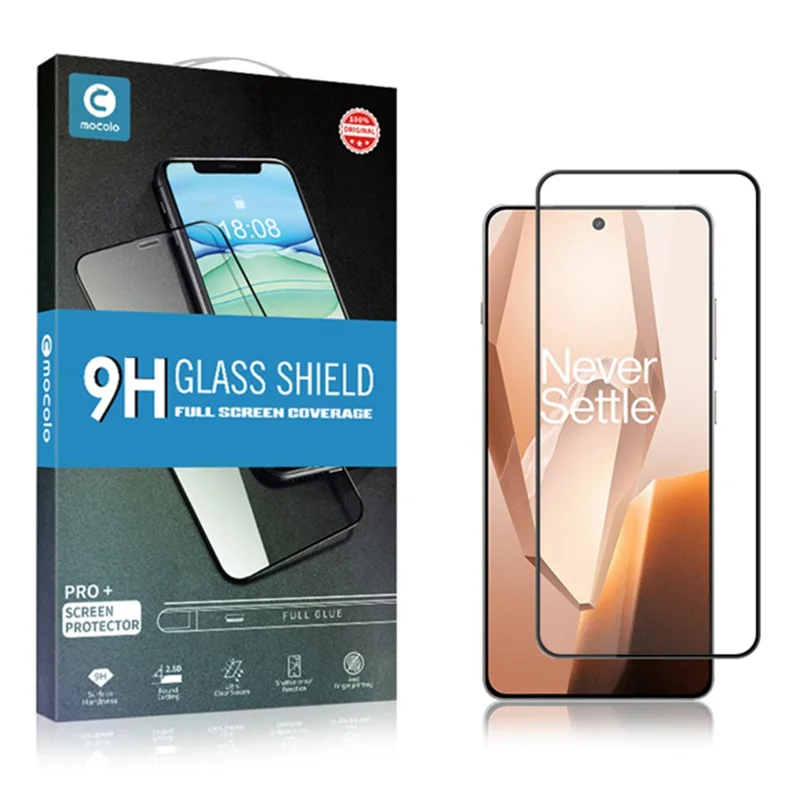 MOCOLO na OnePlus 13R 5G, ochrona ekranu, odporna na pęknięcia, folia z hartowanego szkła z nadrukiem jedwabnym – Czarny