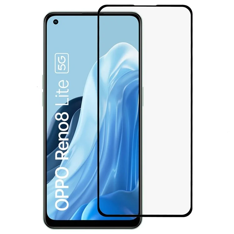 Pour Oppo Reno8 Lite 5G Silk Printing Anti-explosion Tempered Glass Screen Protector Scratch-resistant Full Glue Full Covering Screen Film