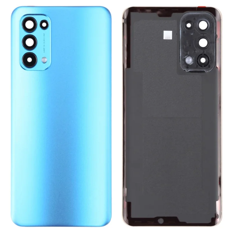 Для Oppo Reno5 4G / 5G Задняя крышка батарейного отсека с кольцом для камеры и крышкой объектива - Синий