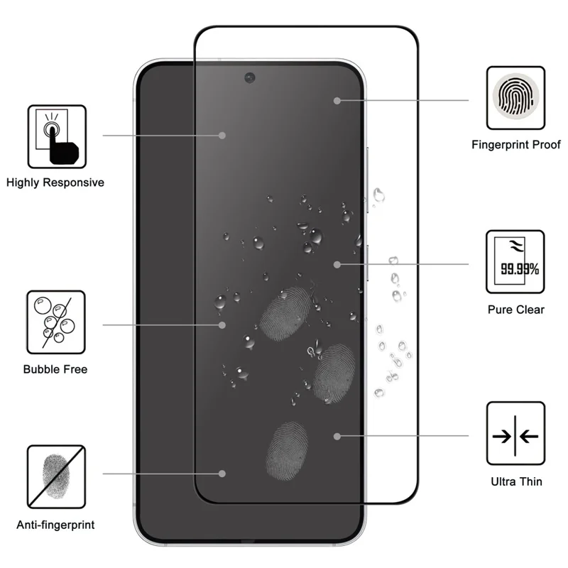 For Samsung Galaxy S25 Edge Tempered Glass Film Black Edge Full Glue 9H Full Screen Protector
