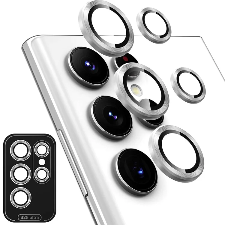 1 Set For Samsung Galaxy S25 Ultra Camera Lens Film Tempered Glass Scratch-Resistant Rear Lens Protector - Silver