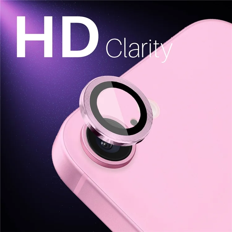 NORTHJO 1 Set For iPhone 16e Camera Lens Flim + Tempered Glass + Metal Ring Lens Protector - Pink