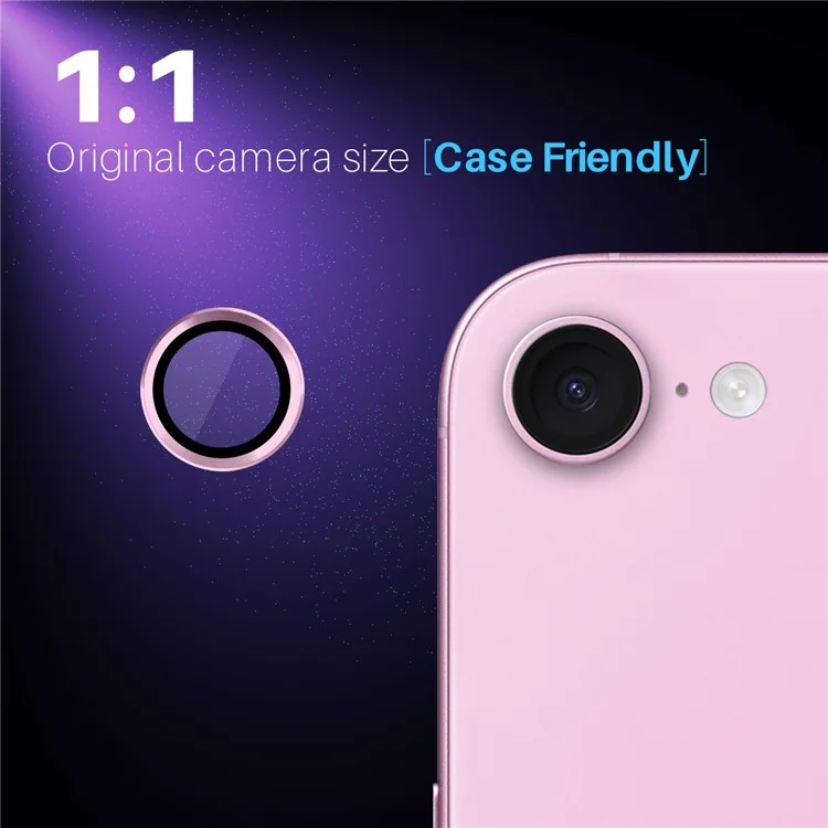 NORTHJO 1 Set For iPhone 16e Camera Lens Flim + Tempered Glass + Metal Ring Lens Protector - Pink