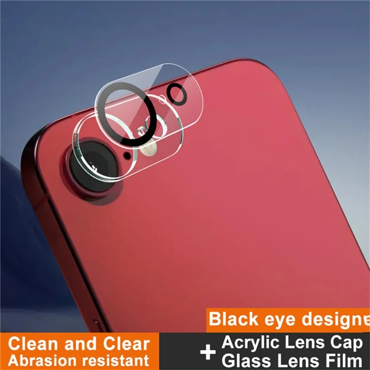 IMAK For iPhone 16e Tempered Glass Camera Lens Protector Acrylic Lens Cap (Black Circle Design)
