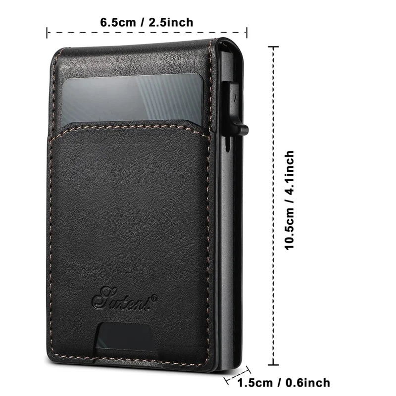 SUTENI Magnetic Card Holder Large Capacity Waxed Texture Leather 8 Card Slots Case - Black