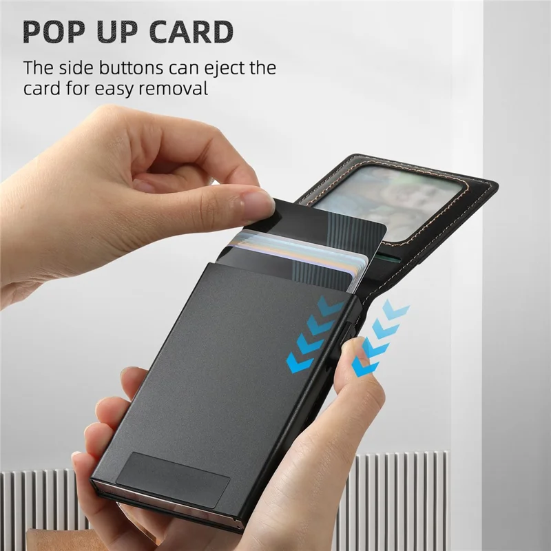 SUTENI Magnetic Card Holder Large Capacity Waxed Texture Leather 8 Card Slots Case - Black