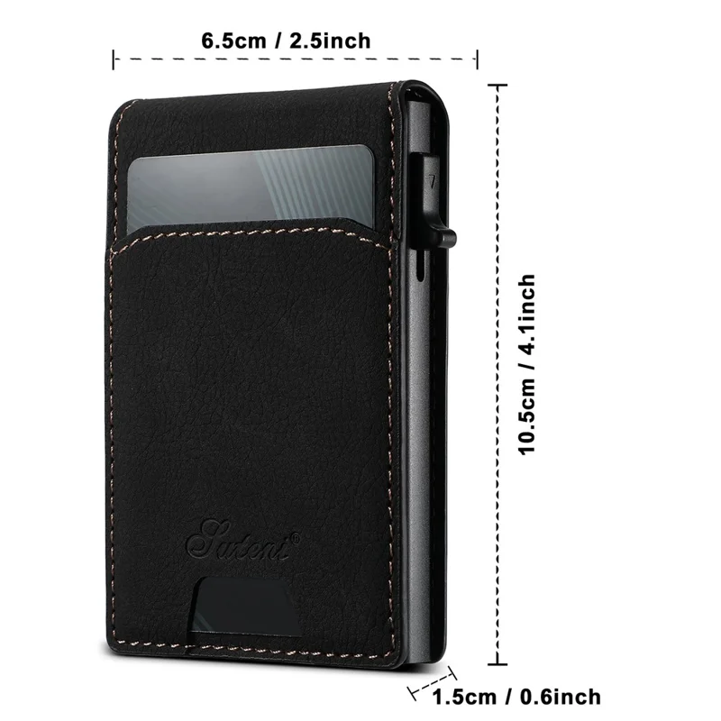 SUTENI Magnetic Card Holder Large Capacity Litchi Texture Leather 8 Card Slots Case - Black