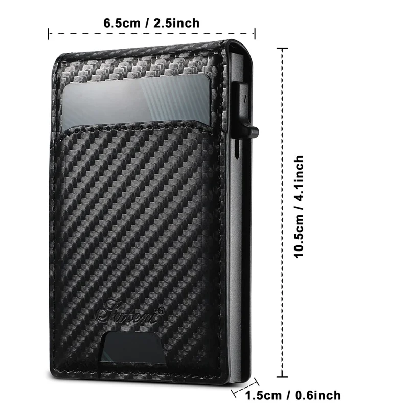 SUTENI Magnetic Card Holder Large Capacity Carbon Fiber Texture Leather 8 Card Slots Case - Black