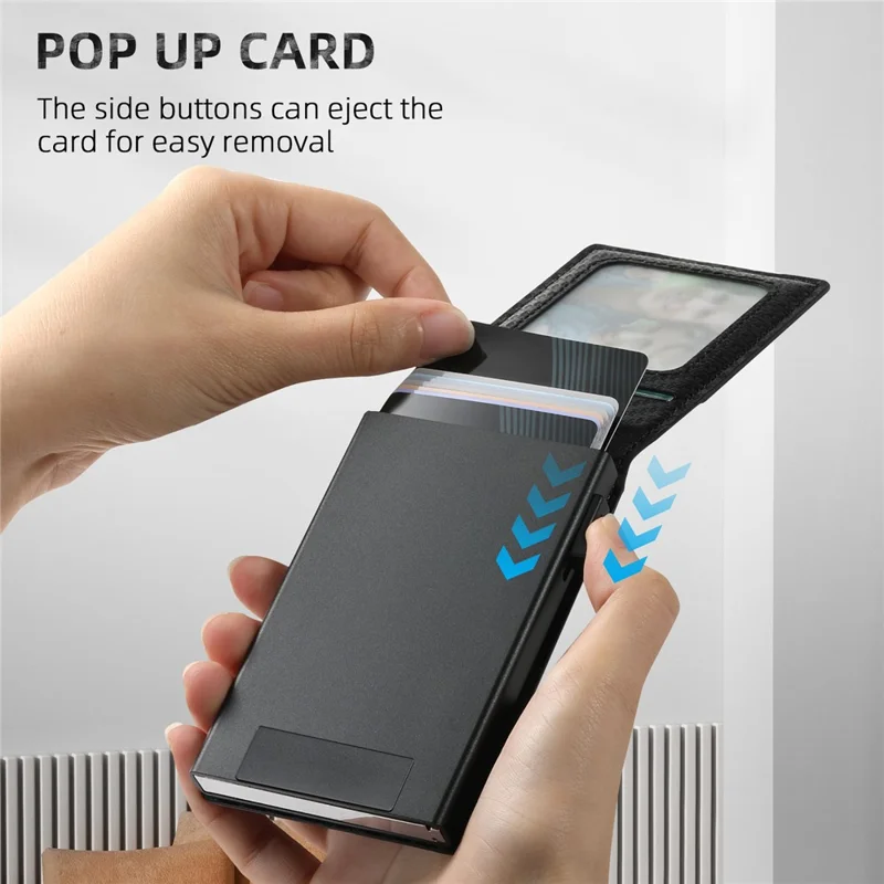 SUTENI Magnetic Card Holder Large Capacity Carbon Fiber Texture Leather 8 Card Slots Case - Black