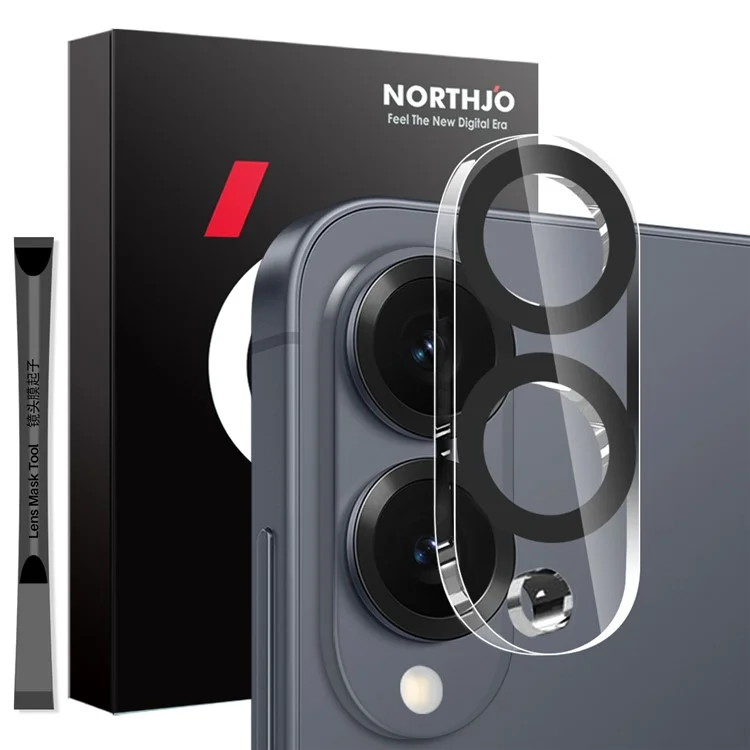 NORTHJO para Samsung Galaxy S25 Edge Protetor de Lente de Câmera de Vidro Temperado Preto Círculos HD Transparente Cobertura Total 3D