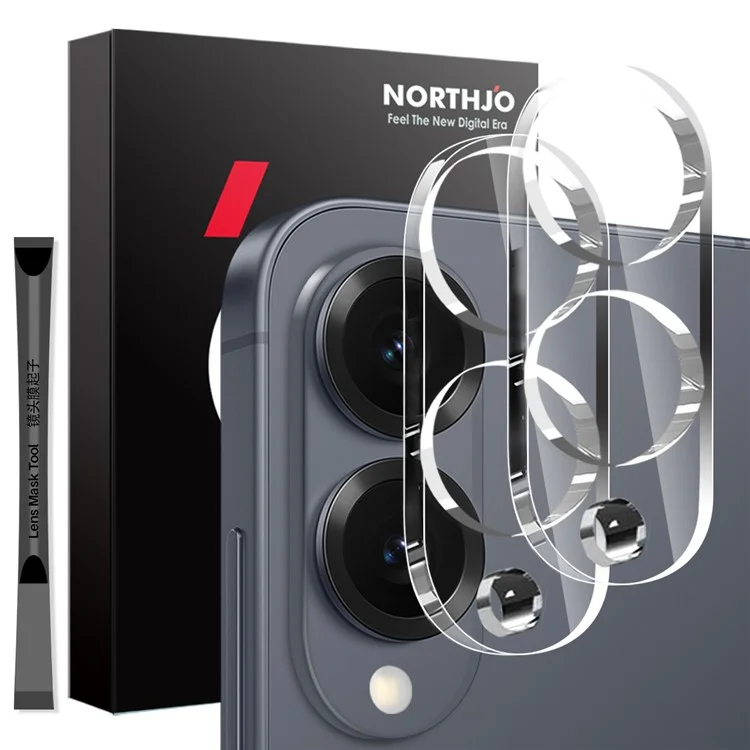 NORTHJO 2 Unidades Protector de Cristal Templado para Lente de Cámara Samsung Galaxy S25 Edge Transparente Cobertura Completa 3D Integrada