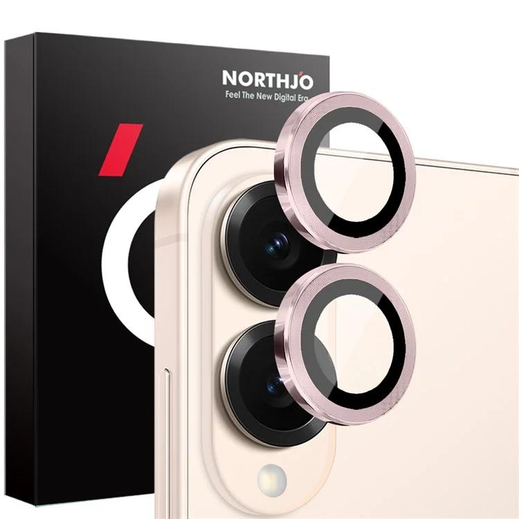 NORTHJO 1 Set Per Samsung Galaxy S25 Edge Vetro Temperato Pellicola Proteggischermo per Fotocamera con Anello Metallico Effetto Venature CD - Rosa