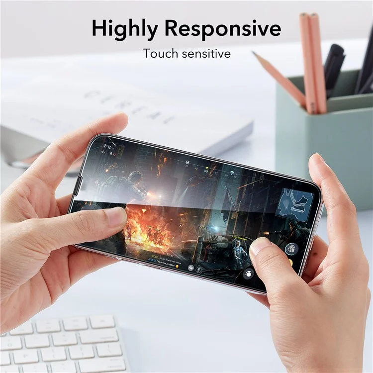ESR L3AB 2Pcs / Set HD Clear Tempered Glass Film for iPhone 14 Pro, Full Cover Anti-explosion Screen Protector with Installation Frame