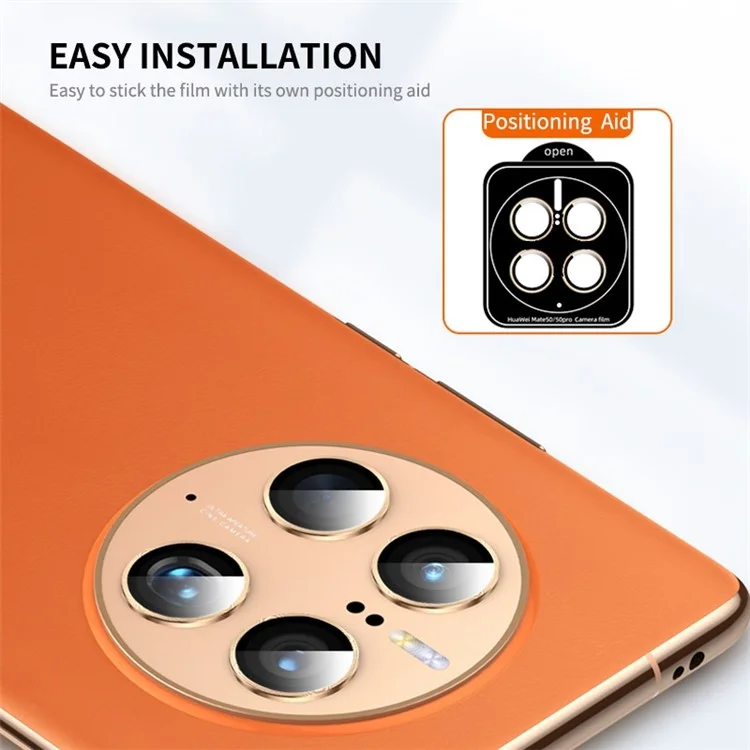 ENKAY HAT PRINCE For Huawei Mate 50 Pro 4G 1 Set Camera Lens Protector Anti-scratch Tempered Glass Aluminum Alloy Ring Lens Film - Gold