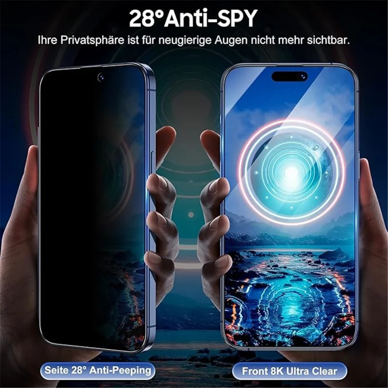 2Pcs For iPhone 14 Pro Screen Protector Anti Spy High Aluminium Silicon Glass Film with Dust Removal Tool