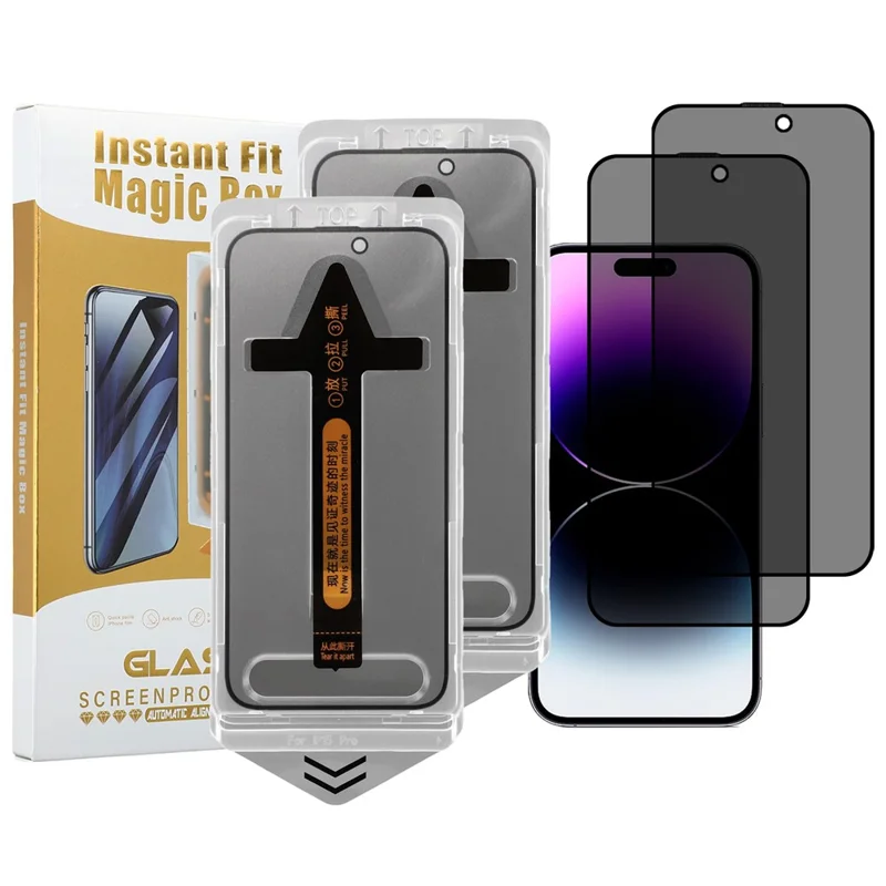 2Pcs For iPhone 14 Pro Max Screen Protector Anti Spy High Aluminium Silicon Glass Film with Dust Removal Tool