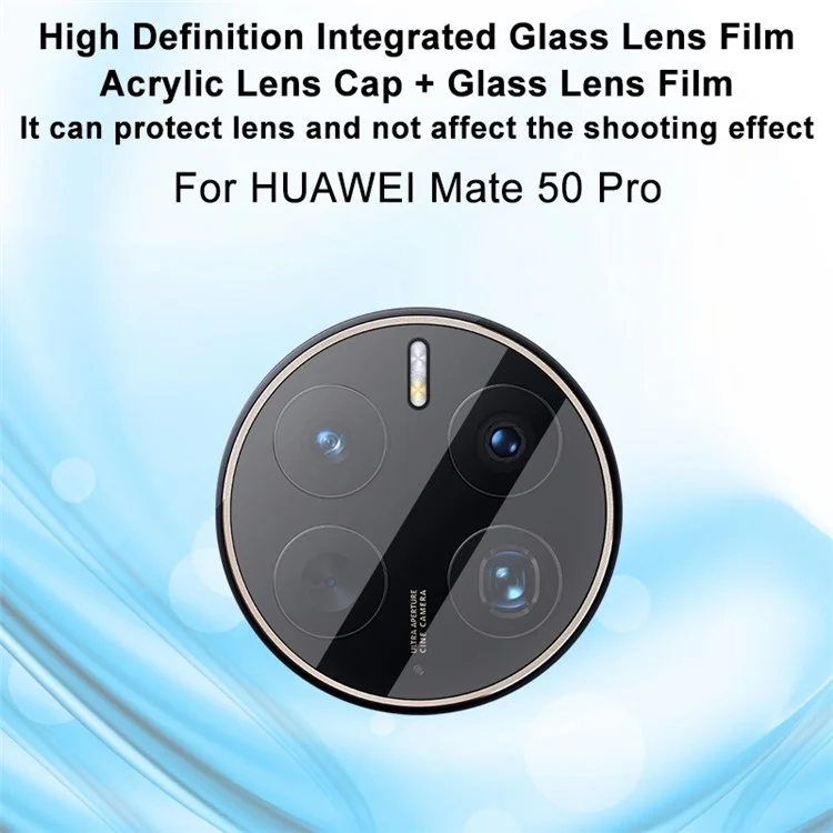 IMAK Pour Huawei Mate 50 Pro 4G Protecteur d'objectif de caméra Verre trempé HD + Capuchon d'objectif en acrylique