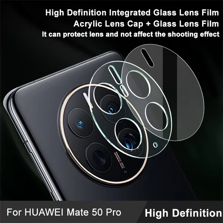 IMAK Pour Huawei Mate 50 Pro 4G Protecteur d'objectif de caméra Verre trempé HD + Capuchon d'objectif en acrylique
