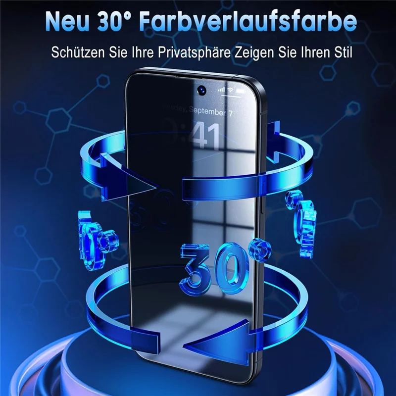 2 Stück Sichtschutz-Displayschutz für iPhone 16 Pro Max mit Anti-Spionage-Aluminium-Silikonpanzerglasfolie und Staubentfernungswerkzeug
