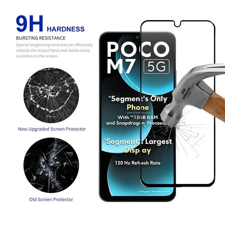 RURIHAI 10Pcs For Xiaomi Poco M7 5G High Aluminium-Silicon Glass Film 0.26mm 2.5D Screen Protector