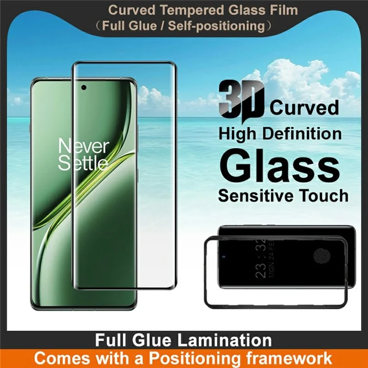 IMAK Screen Protector For OnePlus Ace 3 5G / Ace 3 Pro 5G / 12R 5G Full Glue 3D Curved Tempered Glass Film with Positioning Frame