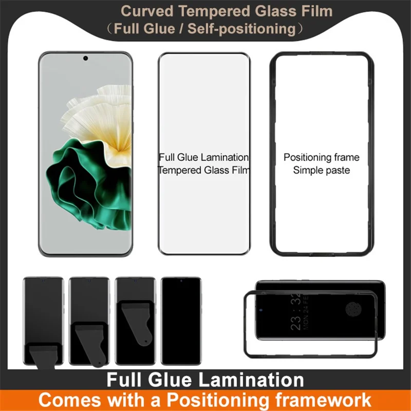 IMAK For Huawei P60 Pro Screen Protector Full Glue 3D Curved Tempered Glass Film with Positioning Frame