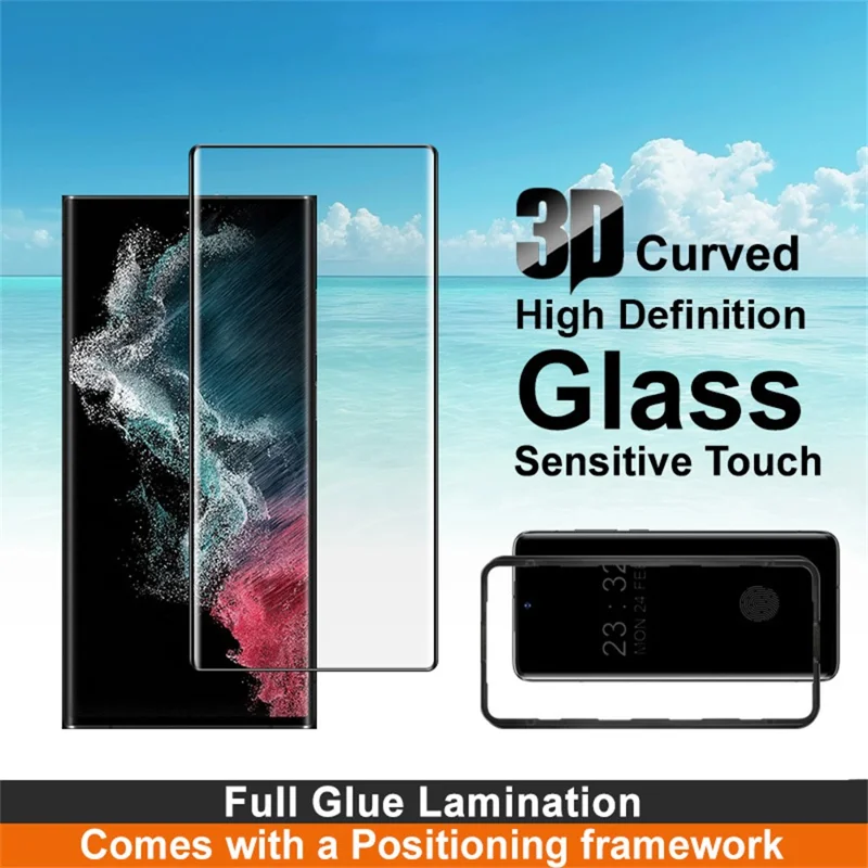 IMAK For Samsung Galaxy S22 Ultra 5G Screen Protector Full Glue 3D Curved Tempered Glass Film with Positioning Frame