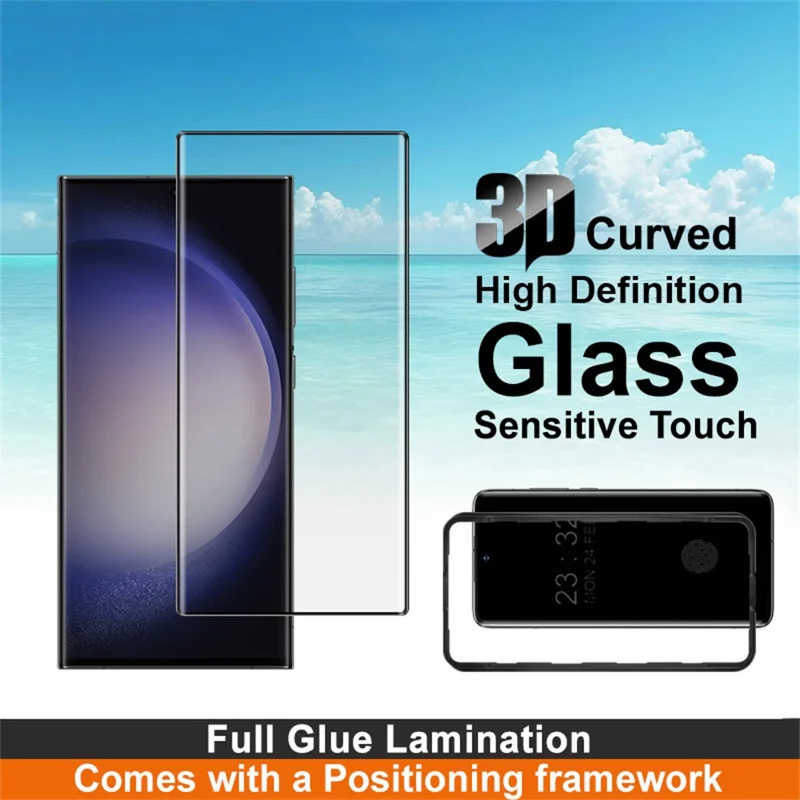 IMAK For Samsung Galaxy S23 Ultra Screen Protector Full Glue 3D Curved Tempered Glass Film with Positioning Frame