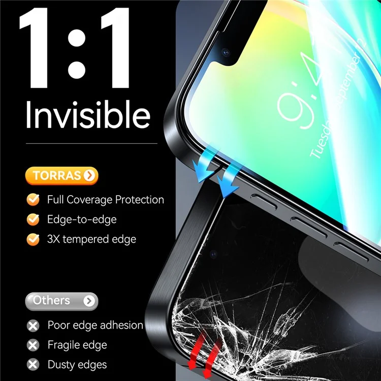 TORRAS Glassgo 2Pcs For iPhone 16e Anti Spy Screen Protector Tempered Glass Private Film with Auto-Align Frame