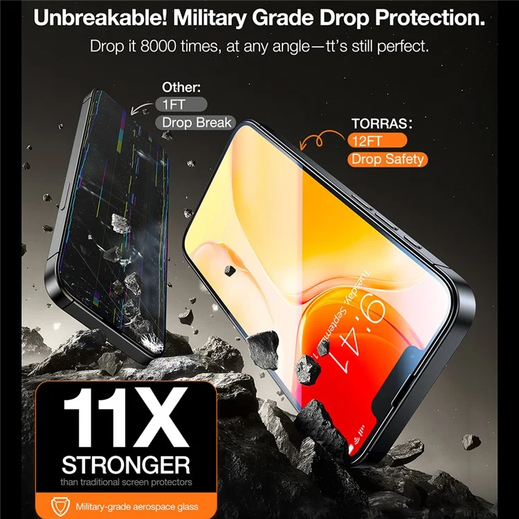 TORRAS Glassgo 2 Pièces Protection d'écran en Verre Trempé HD pour iPhone 16e avec Cadre d'Auto-Alignement