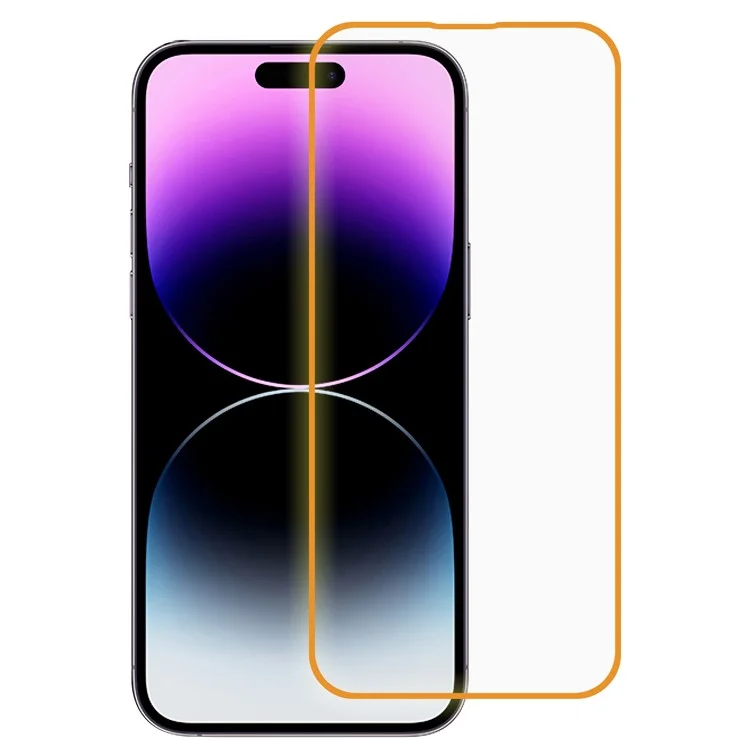 For iPhone 14 Pro Tempered Glass Fluorescent Frame Night Glow Screen Protector Full Cover Full Glue Anti-Scratch Clear Film - Orange