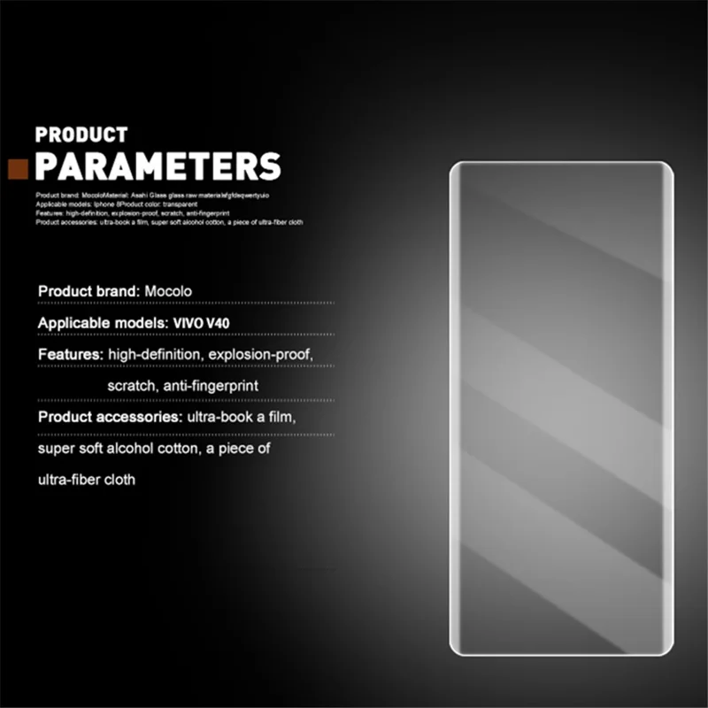MOCOLO For vivo V40 Pro 5G Protector Tempered Glass UV Liquid Film 3D Curved Full Coverage