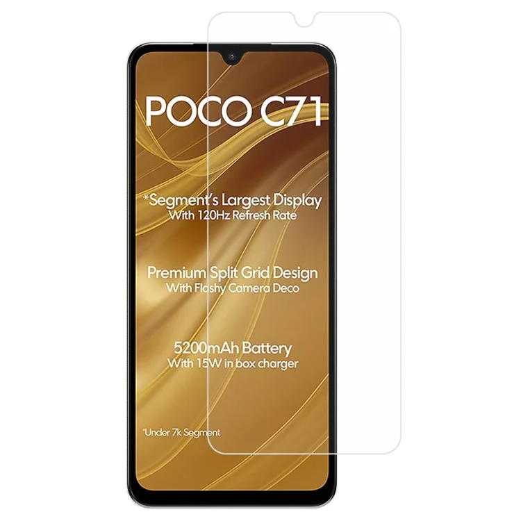 Protetor de tela para Xiaomi Poco C71 4G 0,3 mm Película de vidro temperado ultra clara de borda curva
