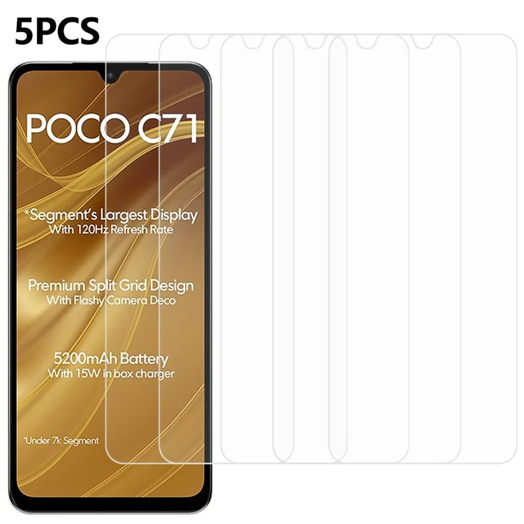 5Pcs For Xiaomi Poco C71 4G Front Screen Protector 0.3mm 2.5D Tempered Glass Clear Film