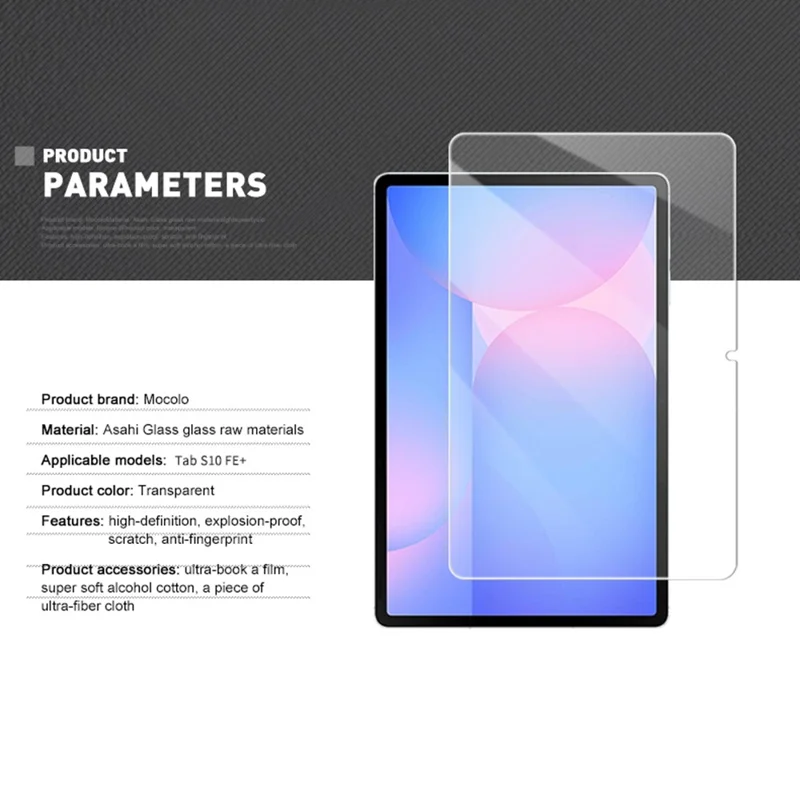 Protector de pantalla de vidrio templado MOCOLO para Samsung Galaxy Tab S10 FE+ con alta transparencia