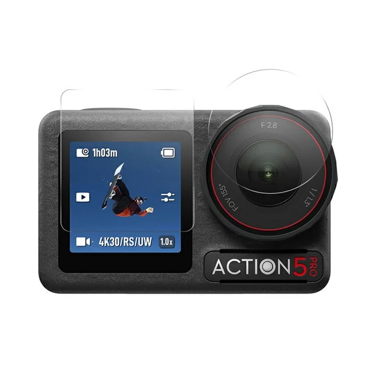 RURIHAI для DJI Osmo Action 5 Pro Защитное стекло для объектива + защита экрана 0,2 мм 2,5D из высокопрочного алюмосиликатного стекла
