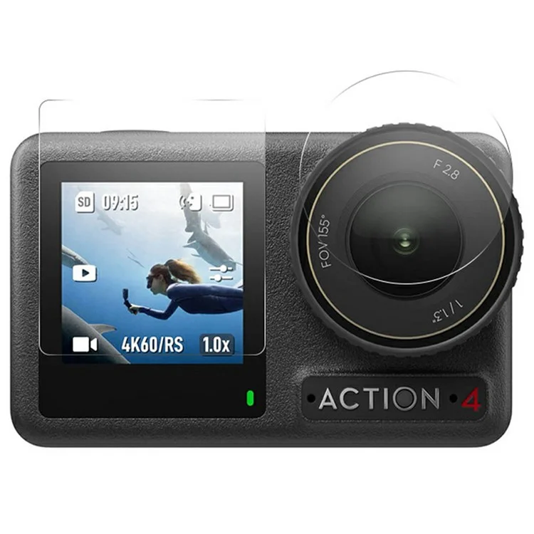 RURIHAI Für DJI Osmo Action 4 Objektivschutzfolie + Displayschutz 0,2mm 2,5D Hochwertige Aluminium-Silizium-Glasschutzfolie