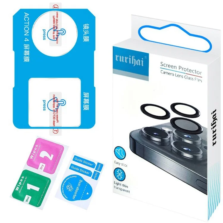 RURIHAI Für DJI Osmo Action 4 Objektivschutzfolie + Displayschutz 0,2mm 2,5D Hochwertige Aluminium-Silizium-Glasschutzfolie