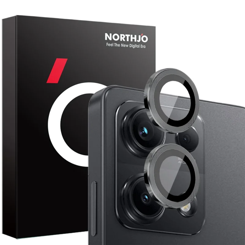 NORTHJO 1 Set For Xiaomi Redmi Note 14S 4G Tempered Glass Camera Lens Film CD Veins Metal Ring Lens Guard - Black