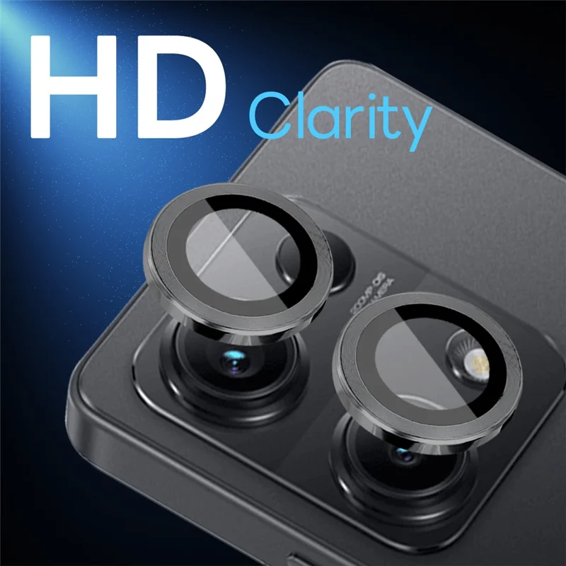 NORTHJO 1 Set For Xiaomi Redmi Note 14S 4G Tempered Glass Camera Lens Film CD Veins Metal Ring Lens Guard - Black