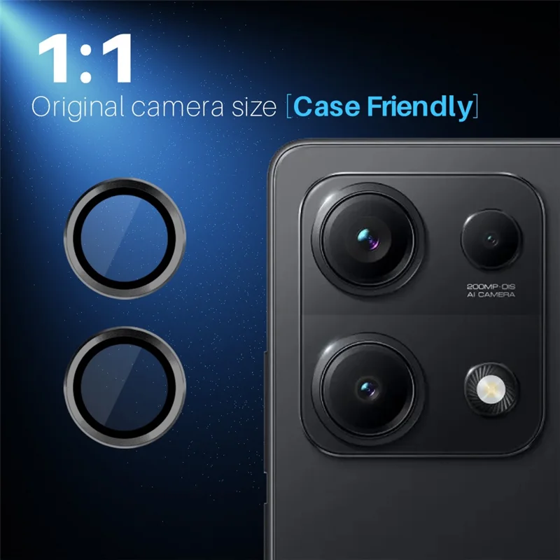 NORTHJO 1 Set For Xiaomi Redmi Note 14S 4G Tempered Glass Camera Lens Film CD Veins Metal Ring Lens Guard - Black