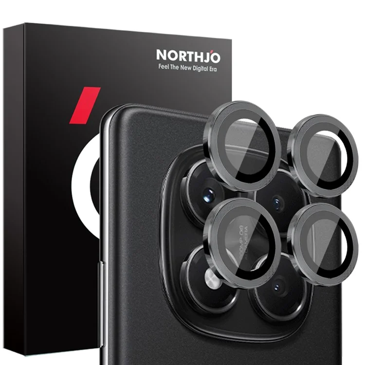 NORTHJO 1 Set For Xiaomi Redmi Note 14 Pro 4G Tempered Glass Camera Lens Film CD Veins Metal Ring Lens Guard - Black