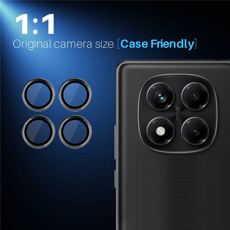 NORTHJO 1 Set For Xiaomi Redmi Note 14 Pro 4G Tempered Glass Camera Lens Film CD Veins Metal Ring Lens Guard - Black