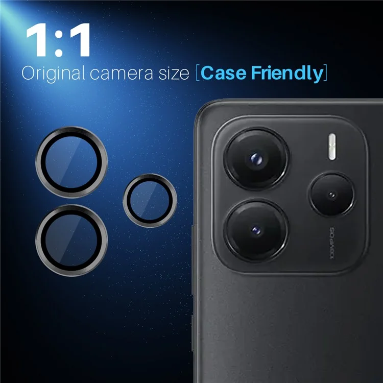 NORTHJO 1 Set For Xiaomi Redmi Note 14 5G Tempered Glass Camera Lens Film CD Veins Metal Ring Lens Guard - Black