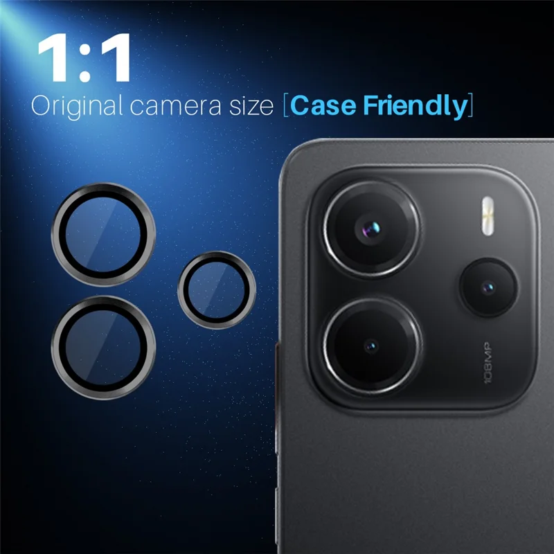 NORTHJO 1 Set For Xiaomi Redmi Note 14 4G (163.25mm) Tempered Glass Camera Lens Film CD Veins Metal Ring Lens Guard - Black