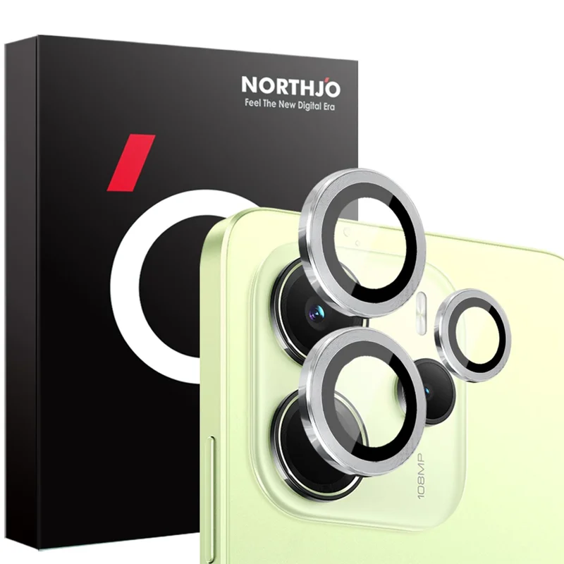 NORTHJO 1 Set For Xiaomi Redmi Note 14 4G (164.84mm) Tempered Glass Camera Lens Film CD Veins Metal Ring Lens Guard - Silver
