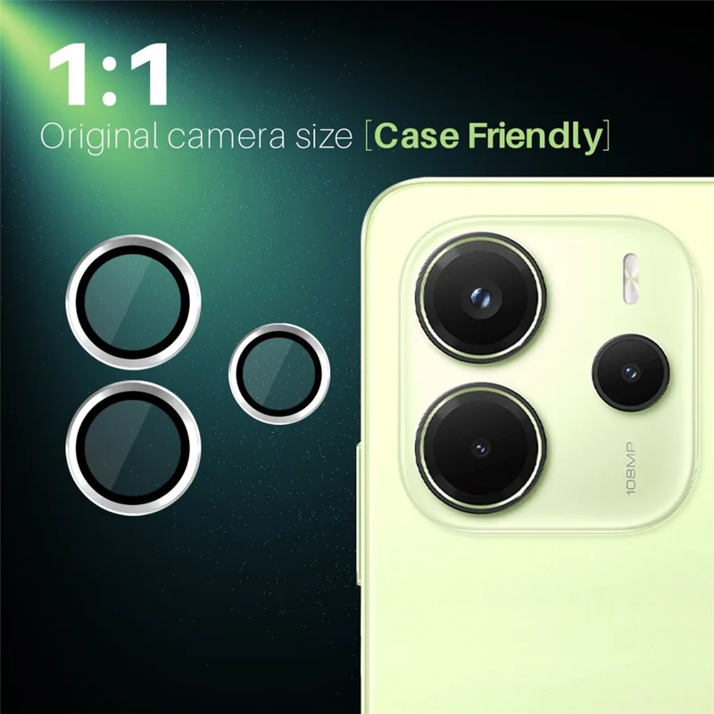 NORTHJO 1 Set For Xiaomi Redmi Note 14 4G (164.84mm) Tempered Glass Camera Lens Film CD Veins Metal Ring Lens Guard - Silver