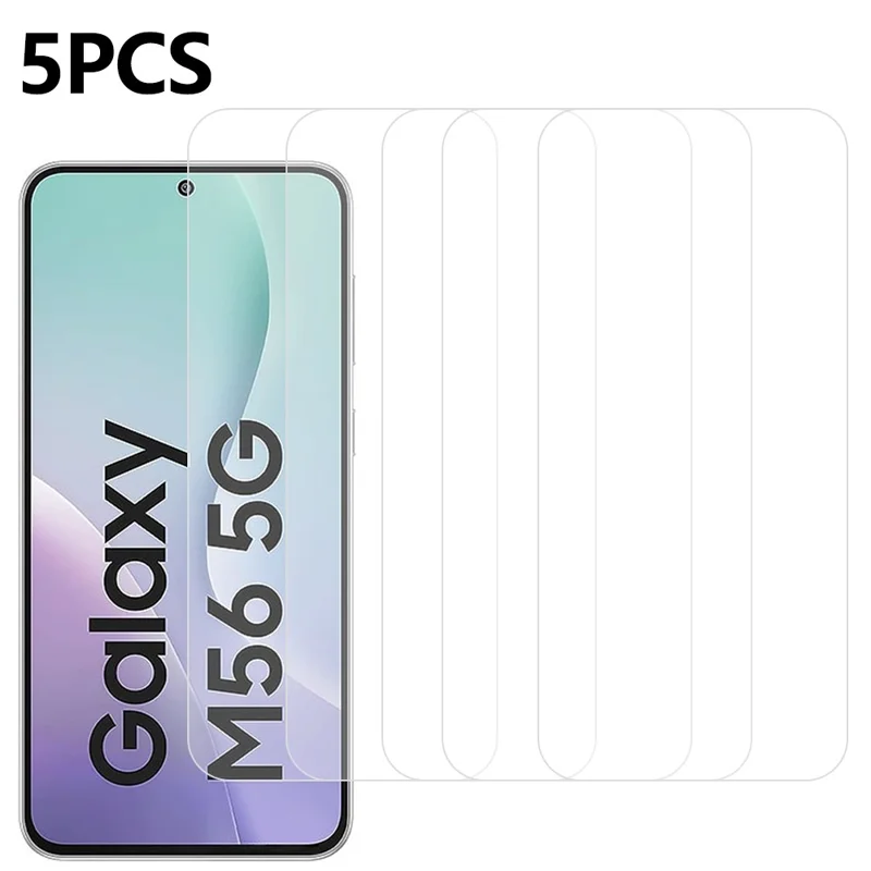 5 قطع لشاشة هاتف Samsung Galaxy M56 5G الأمامية واقي شاشة من الزجاج المُقسى شفاف بسمك 0.3 مم مع حواف منحنية 2.5D
