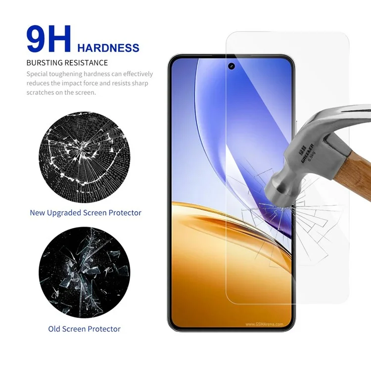 RURIHAI Für Realme 14 5G Bildschirmschutz 0,26 mm 2,5D Hochaluminium-Siliziumglas-Film